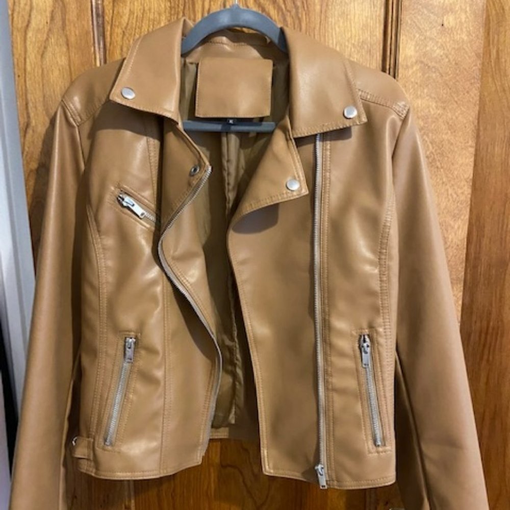 Faux Leather Jacket Chestnut Brown NEVER WORN!
